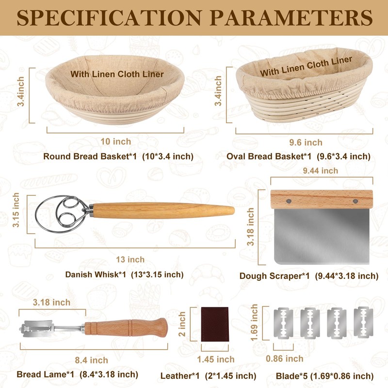 TNELTUEB Bread Proofing Basket Set, Incl 10'' Round & 9.6''