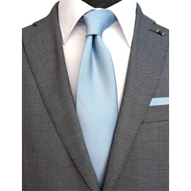 ZENXUS Regular Dusty Blue Tie and Pocket Square for Men, Solid Color Necktie Set, 3.2 inch Standard Width