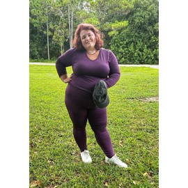 COOTRY Plus Size Thermal Underwear for Women Long Johns Base Layer Winter Top and Bottom Sets V Neck Purple 3XL