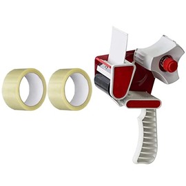 Tape with Dispenser Strong Heavy Duty Packaging Tape Gun Dispenser with Pack of 2 Clear Packaging Tape Rolls 48MM x 66M for Regular Use Or Moving HTUK