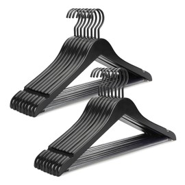 TOPIA HANGER Premium Wooden Hangers, Luxury Boutique Wood Hangers with Extra Thick Hook and Non Slip Pants Bar, Heavy Duty Coat Hanger with Notches 16 Pack, Black -CT01B