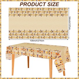 Oudain 6 Pcs Cheers & Beers Tablecloth Plastic Border Print Table Cover 108 x 54 Inches Yellow and Khaki Cheers Beers Table Cover for Birthday Bar Theme Party Supplies