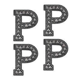 sourcing map 10 Pcs Iron on Letter Patches, Letter P Rhinestone Alphabet Applique Rhinestone Pearl English Letter Sewing Patches for Clothing Hats Jeans Shoes DIY Craft, Black