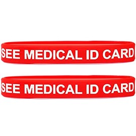 SayitBands 2 Pack of See Medical ID Card Medical Alert Wristband Bracelets in Red with White Text