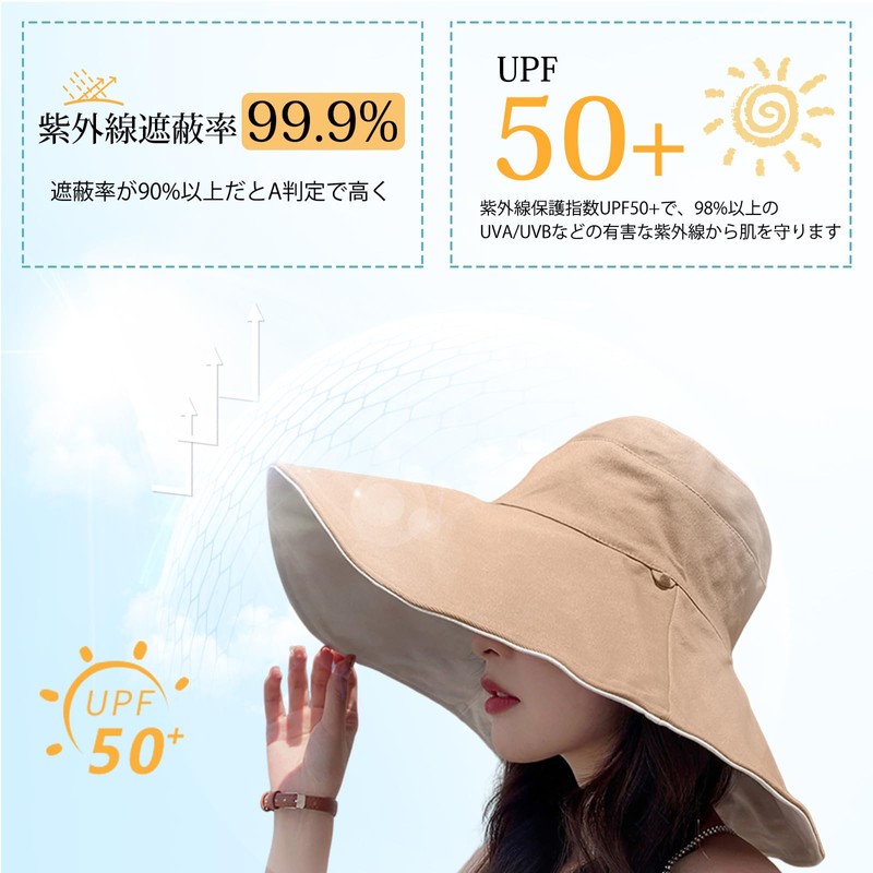 CANFEEL Hat, UV Protection, Women's, Sun Hat, Double-sided Hat, Wide