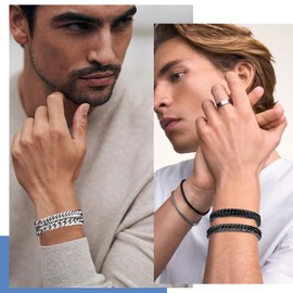 Hernin Men's / Boys' Stainless Steel Curb Chain Bracelet Stainless Steel Black/Silver Men's Bracelets 19/21 cm Stainless Steel Bracelets Curb Chain for Men Boys Dad Son Pack of 2, Stainless Steel