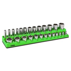 ARES 60007-26-Piece 3/8 in SAE Magnetic Socket Organizer -GREEN -Holds 13 Standard (Shallow) and 13 Deep Sockets -Perfect for your Tool Box -Also Available in RED