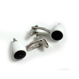 Cufflinks Aeroplane Turbines White Silver with Silver Box – Men's Shirt Accessory for the Cuff, Brass, Without Stone
