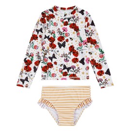 upandfast Toddler Girls Long Sleeve Bathing Suit Tankini UPF 50+ Sun Protection(4T, Red Flower)