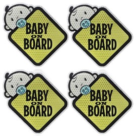 Baby On Board Car Sticker Decal, Waterproof & Strong Adhesive Vinyl Automotive Safety Sign, 5.15×5.06 inch Reflective Car Decal for Windows, Bumpers (4PCS)