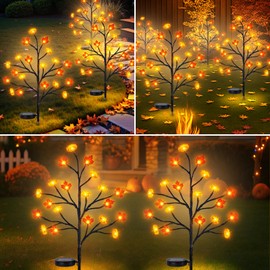 unlemoni 4 Pack Fall Solar Lights Outdoor, 80 LED Maple Pumpkin Stake Lights with 8 Mode, Waterproof Solar Pathway Lights for Garden Patio Yard Fall Outdoor Decor