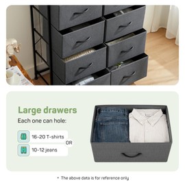 Zibbizo Dresser for Bedroom, 10 Storage Drawers, Anti-Tip Tall Fabric Closet Chests Organizer Tower Furniture with Wooden Top Metal Frame for Clothes, Living Room, Hallway, Entryway