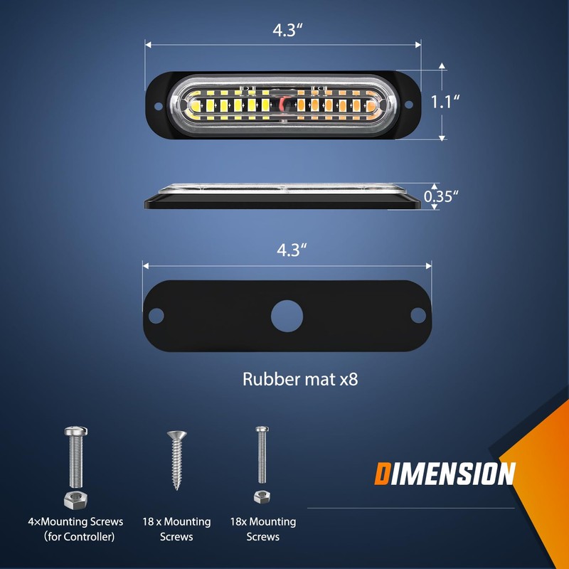 Nilight 8PCS Led Strobe Lights with Controller 12V 24V Sync