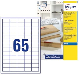 Avery J8551-25 Mini Labels for Inkjet Printers (38.1 x 21.2 mm Labels, 65 Labels Per A4 Sheet, 25 Sheets) - Clear