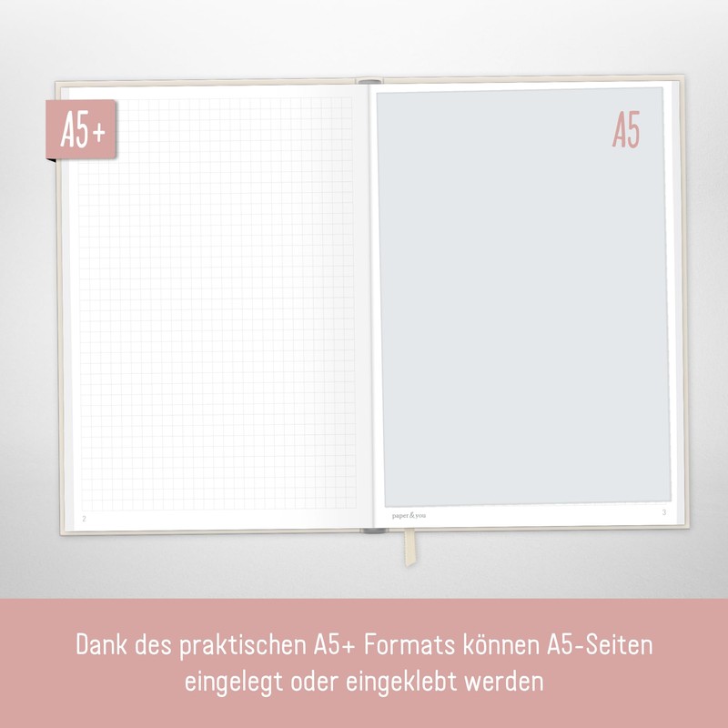 paper&you® Notebook A5+ Squared with Elastic Band [Dainty Flower] 156