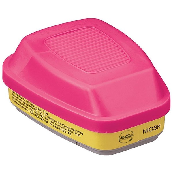 Combination Cartridge/Filter, Acid Gas (AG)/Organic Vapor (OV)/P100, Bayonet, Magenta/Yellow, 2