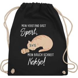 Shirtracer - Gym Bag Backpack - Sayings Statement - Mein Bauch schreit Kekse! Cat, 1 black
