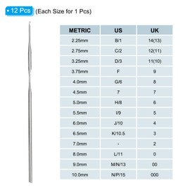 PATIKIL Crochet Hook Set 12pcs Stainless Steel Crochet Hook Set Ergonomic Knitting Hook Kit Knitting Yarn Craft DIY Supplies Silver