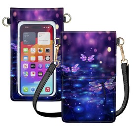Touch Screen Phone Purse,Small Crossbody Bag for Women Girl,Lightweight Small Leather Bag Card Holder Phone Wallet with a Shoulder Strap-Purple Sparkfly