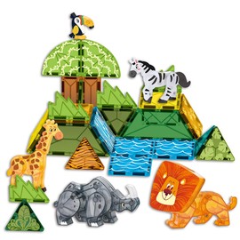 Voxifyx Magnetic Tiles Set Grassland Animals Theme Toys, Magnet Tiles Building Blocks Toys for Kids Ages 3+