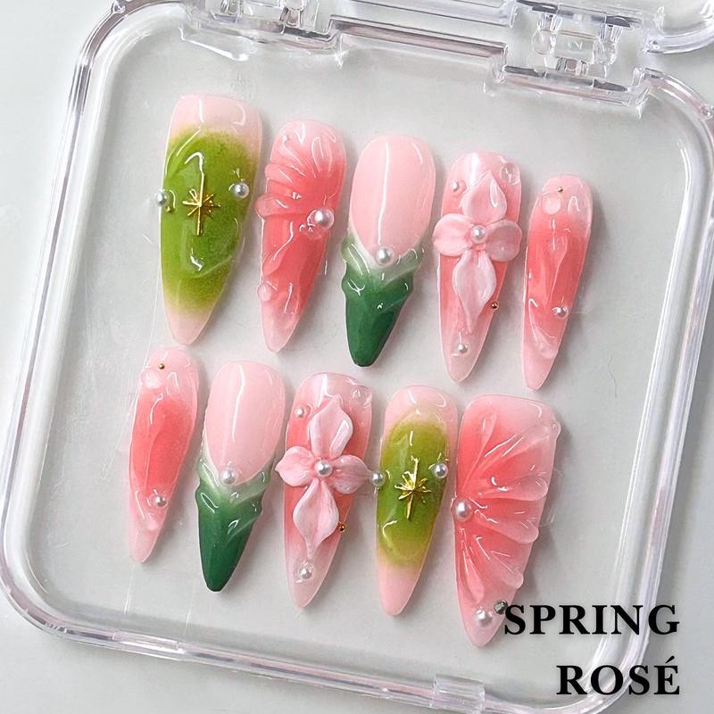 NailPhoria｜SURPRISE DEAL Collections (70 Styles) acrylic press nails:_Spring Rosé_M