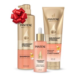 Pantene Abundant & Strong 3-Piece Regimen with B5 Complex + Niacinamide, Shampoo (13.5 oz), Conditioner (8 oz), Serum (2 oz) for Hair Loss, Thinning, Anti-Breakage, Volume - Grows Healthier