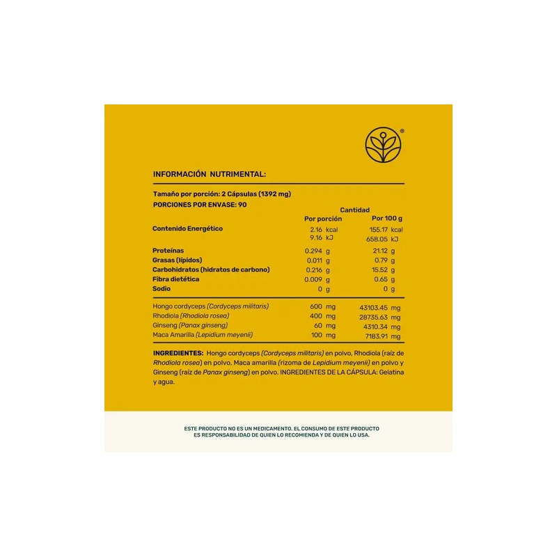 Rhodiola Maca Life360+ Fuel Up Blend 180 Cápsulas Cordyceps