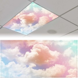 2Pcs Fluorescent Light Covers,Colorful Clouds Magnetic Light Cover, Ceiling Light Cover Classroom Light Filters Cubicle Light Shield for Classroom Office Home, 2 x 4 ft