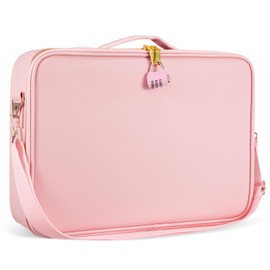 Eccliy Locking Storage Box for Toy, Discreet Lockable Game Toy Storage Flat Box Bag with Combination Lock, PU Leather(Pink,15.8 x 11.4 x 4.3 Inches)