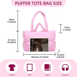Bagtopia Quilted Tote Bag, Stylish Puffer Tote Bag for Women, Lightweight Puffy Tote Bag, Medium Puff Shoulder Handbag for Travel, Work, Beach, Gym, Shop, Plum