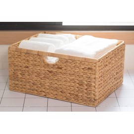 Vintiquewise QI003545.L Foldable Natural Water Hyacinth Storage Bin, Large, Brown