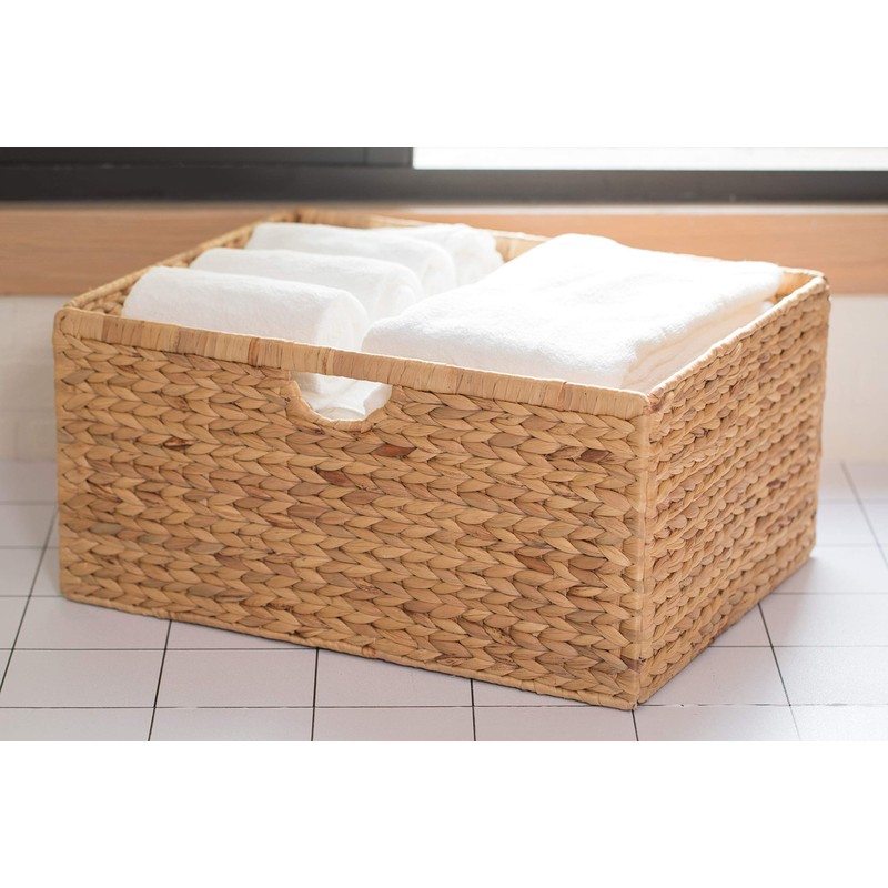 Vintiquewise QI003545.L Foldable Natural Water Hyacinth Storage Bin, Large, Brown