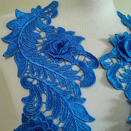 Bordado de encaje soluble en agua, piezas de flores huecas en 3D, ropa de moda, accesorios de bricolaje, piezas de flores de poliéster (azul)