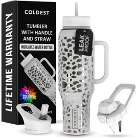 Coldest 40 oz Tumbler with Handle and Straw, 100% Leak Proof Insulated Tumbler with Lid and Straw (3 Lids), Stainless Steel Tumblers for Women & Men, Cup Holder Friendly, 46 oz (Silver Leopard)