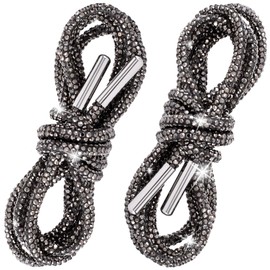 SmallCat 2PCS Rhinestone Shoelaces Ropes, 47" Glitter Round Shoe Strings for Sneakers, Crystal Hoodie String for Women, Bling Drawstring Cords Replacement Accessories for Sweatpants, Bags - Gun Black