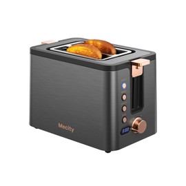 Mecity Toaster 2 Slice Stainless Steel Body Timer, Bagel/Defrost/Reheat/Cancel Functions,Warming Rack, Removable Tray, 6 Browning Settings, Extra Wide Slots, Bread Toaster, 120V 800W Grey