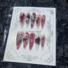 Press on Nails Handmade Nails 10Pcs Gothic Style Manual Nail Art Blood Fake Nails for Women Party Holiday Photo 3.0CM Size S