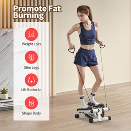 Athspo Total Body 2-in-1 Stepper Machine, Total Body Workout, Adjustable Hydraulic, Resistance Bands (White)