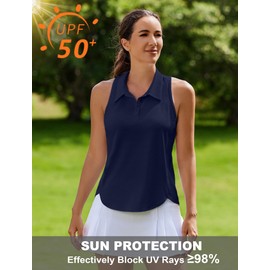 PINSPARK Golf Tops for Women UV Protection Tennis Tank Top Racerback Pickleball Polo Shirts Moisture Wicking Athletic Top with Collar, Navy Medium