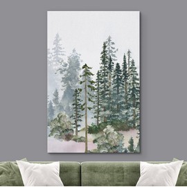 SIGNWIN Canvas Print Wall Art Woodland Nursery Decor Autumn Pine Tree Watercolor Forest Nature Illustrations Modern Art Decorative Landscape Colorful for Living Room, Bedroom, Office - 32"x48"