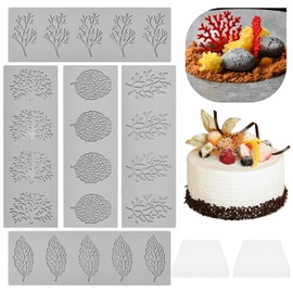 5 Stück Blätter Silikonform, 3D Silikonformen mit 2 Abstreifern, DIY Kuchendekorationen Fondant Silikonform Spitzenform Backen für Schokolade, Gummis, Kuchendekoration, Desserts, Kuchen Deko