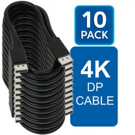 DisplayPort Cable 10-Pack Lot – 1.8m (6ft) DP Cable Male to Male, 4K @60Hz UHD, 1080p, Audio Video Sync, Braided Shielding, Gold-Plated Connectors – for Monitor, TV, PC, Graphics Card, Gaming, VR