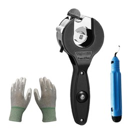 Ratchet pipe cutter 5/16"-1-1/8"| Compact 2-in-1 pipe cutter for narrow Spaces |PVC/Cu/plastic pipe cutter, equipped with ComfortGrip gloves + Pro deburring blade