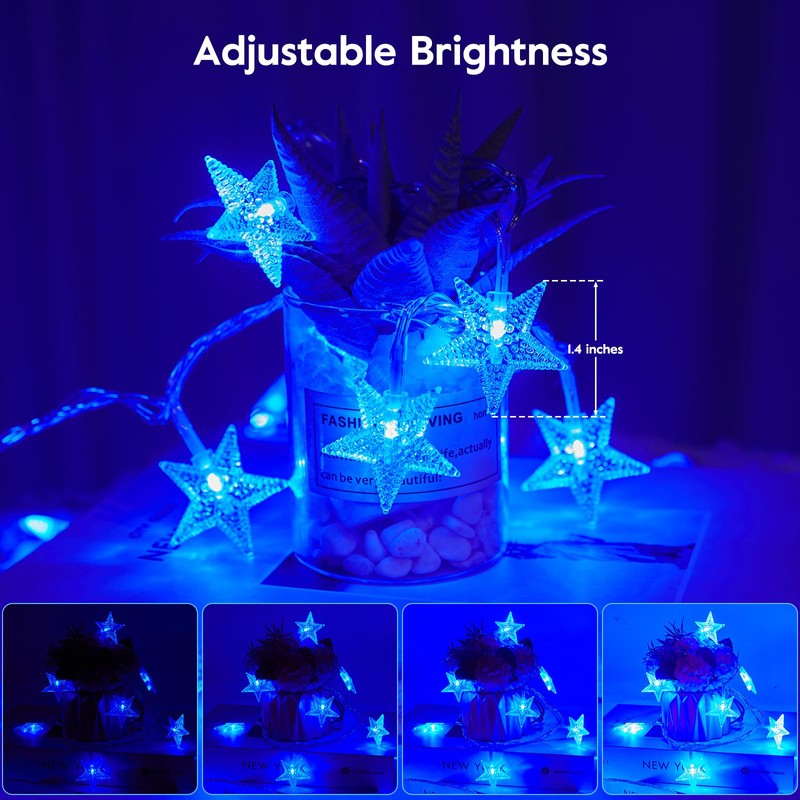 Minetom Blue Star String Lights Plug in - 33 ft