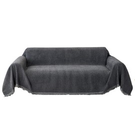 DreDecor Chenille Couch Sofa Cover for Sectional Sofa Set, Couch Cover for Dogs Washable, Soft Durable Large Couch Sofa Slipcover with Tassel, Dark Grey, 91" x 134"