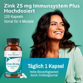 Zinc High Dose 25 mg - 120 Zinc Capsules High Dose for 4 Months Supply - Vegan & Laboratory Tested in Germany - Rhein Nutrition