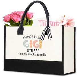 Undergo Important GIGI Stuff Bag - Gigi Gift Utility Tote - Canvas Bag Gift for Gigi - Best Grandma Gifts For Gigi - Women Cotton Canvas Handbags - Birthday Thank You Gifts for Gigi, Large