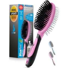 Bluepet Double Decker Bristles and Pin Dog Brush and Cat Brush, De-tangling and Smoothing, Dog Comb