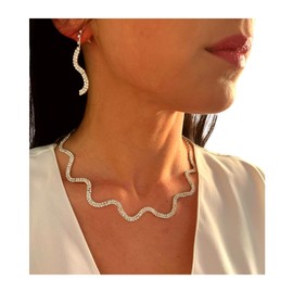 ONDEGO® Set V SILBER Strass Schmuck Kette Schmuckset Hochzeit Collier Halskette Brautschmuck Kommunion Ball Abiball