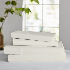 Color Sense 800 Thread Count Fresh Ivory King Size Sheets Set, Hotel Luxury Cotton Rich Sateen Bed Sheet, Ultra Soft King Easy Care Deep Pocket Sheets (1 Flat Sheet, 1 Fitted Sheet & 2 Pillowcases)